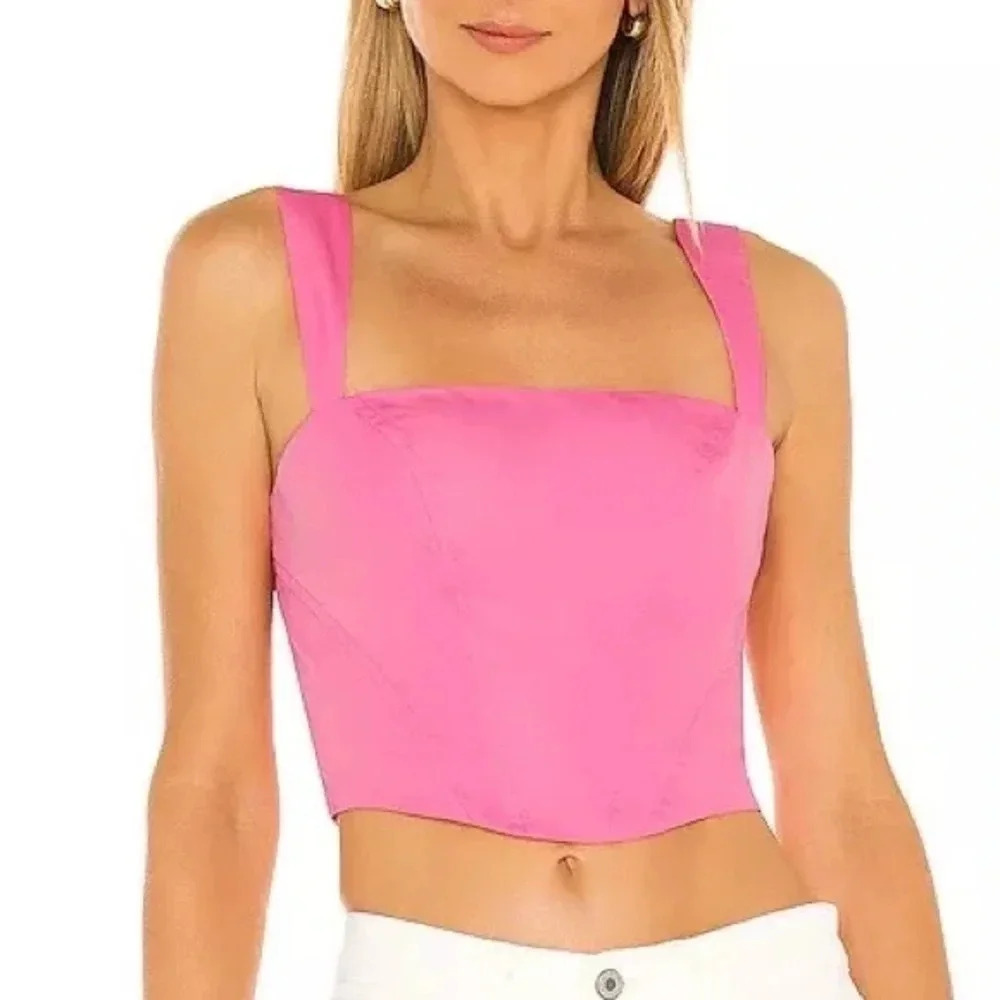 Amanda Uprichard Petrova Top Hot Pink Sleeveless smock square neck corset crop